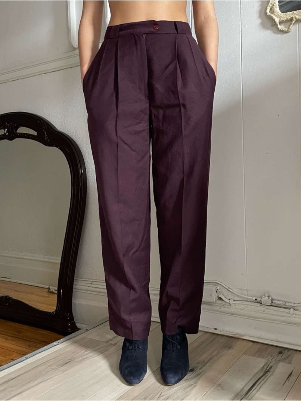 High-Waist Tailored Women Pants in Deep Plum